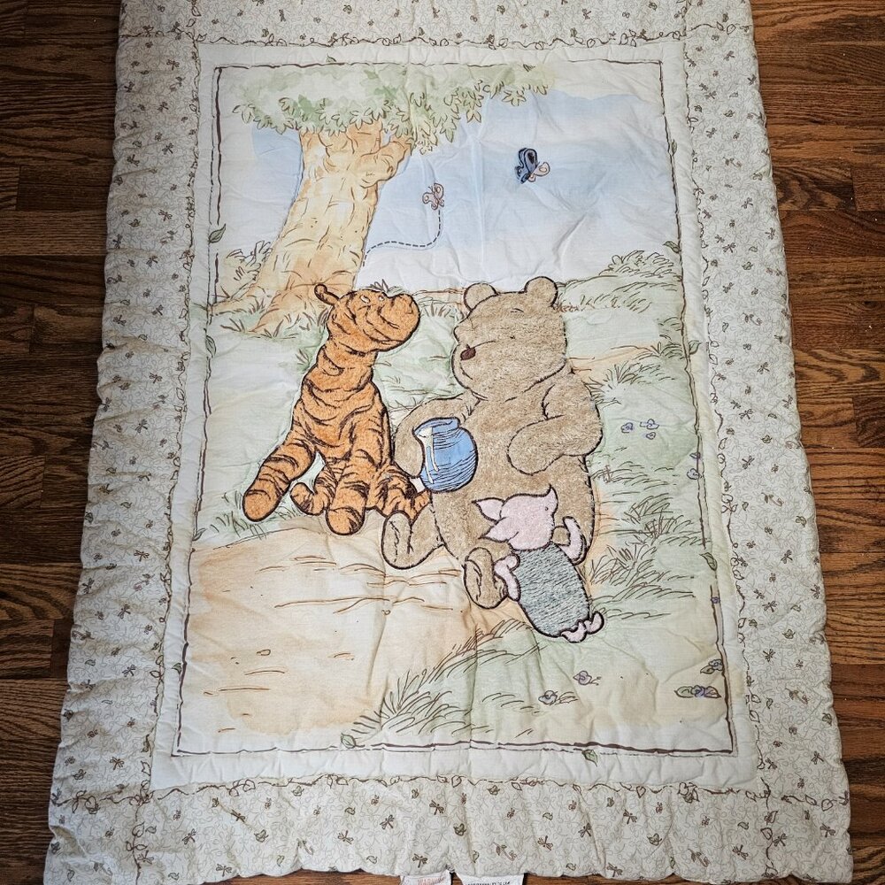 Vintage Quilt Winnie The Pooh Tiger Piglet 100 Acre Woods Baby Crib Blanket 3D